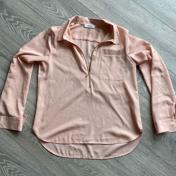 Calvin Klein Gold Zipper Blouse - Picture 1 of 10